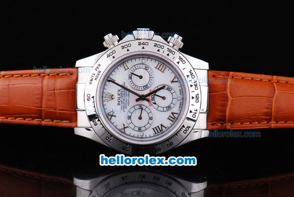 Rolex Daytona Oyster Perpetual Chronometer Automatic with White Bezel,White Dail and Roman Marking-Leather Strap - Click Image to Close